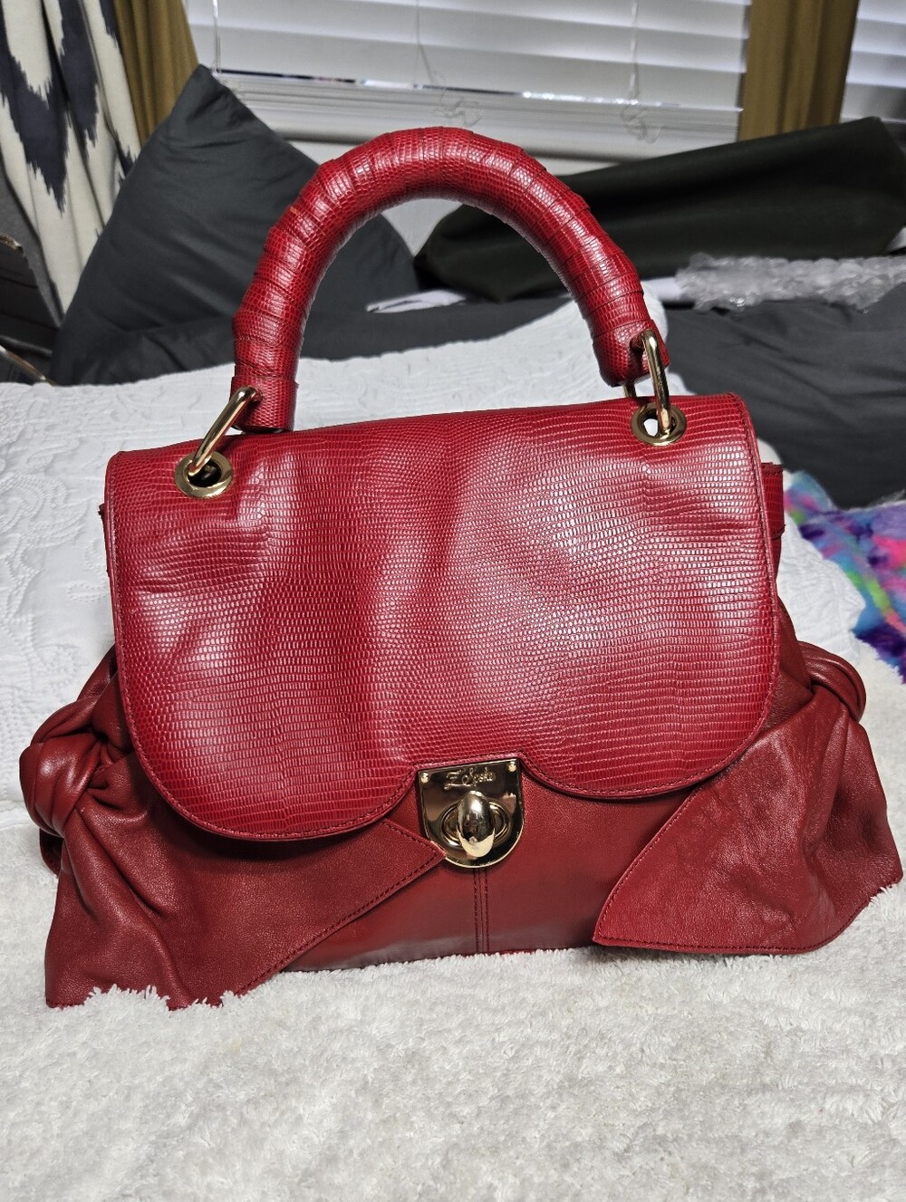 Zac Posen Z Spoke Burgundy Structured Top-Handle Satchel Side Bow Detail